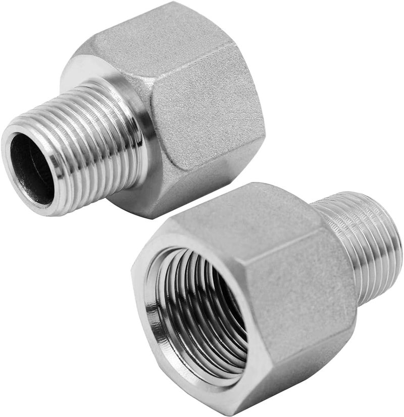 beduan Stainless Steel NPT Reducer Adapter 1/2 Female to 3/8 Male Threaded Reducing Pipe Fittings Adaptor(Pack of 2) - Image 1